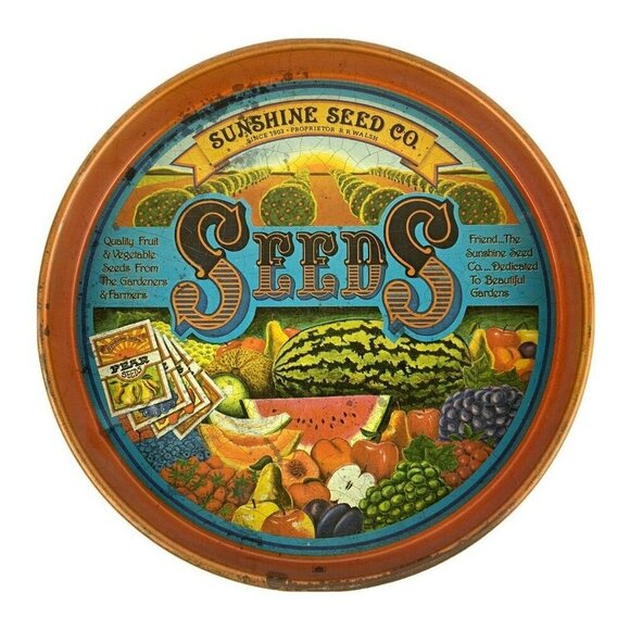 Vintage Sunshine Seed Co Metal Bar Tray By Cheinco 1970s Fruit Vegetable Design - Picture 1 of 8